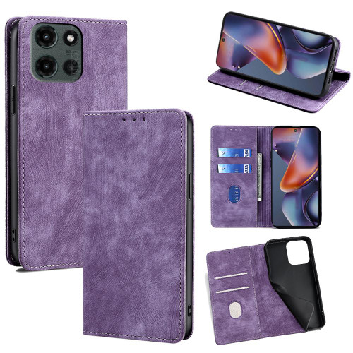Moto G 2025 RFID Anti-theft Brush Magnetic Leather Phone Case - Purple